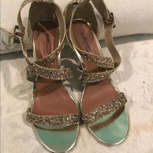 Gold Open Toe Stiletto Ankle Strap Heels Sz 8.5